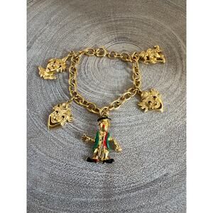 Vintage Gold Tone Clown Charm Bracelet Size 6 3/4” Length